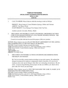 TOWN OF PATAGONIA SPECIAL COUNCIL WORKSHOP MEETING MINUTES APRIL 15, 2015 6:00 P.M. 1.