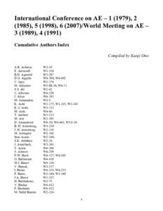 International Conference on AE – ), ), ), World Meeting on AE – ), Cumulative Authors Index Compiled by Kanji Ono A.R. Acharya