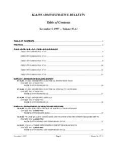 IDAHO ADMINISTRATIVE BULLETIN  Table of Contents November 5, [removed]Volume[removed]TABLE OF CONTENTS .......................................................................................................................