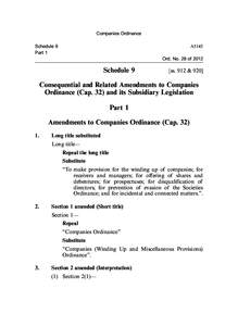 Companies Ordinance Schedule 9 Part 1 A5145 Ord. No. 28 of 2012