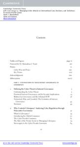 Cambridge University Press[removed]5 - Managing Cyber Attacks in International Law, Business, and Relations: In search of cyber peace Scott J. Shackelford Table of Contents More information