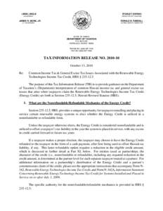 TIR[removed]Re: Common Income Tax & General Excise Tax Issues Associated with the Renewable Energy Technologies Income Tax Credit § [removed]