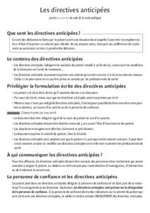 Les directives anticipées (article L[removed]du code de la santé publique)