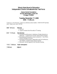 Independent Charter School Authorizer Task Force November 17, 2009 Agenda