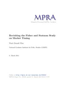 M PRA Munich Personal RePEc Archive Revisiting the Fisher and Statman Study on Market Timing Wade Donald Pfau