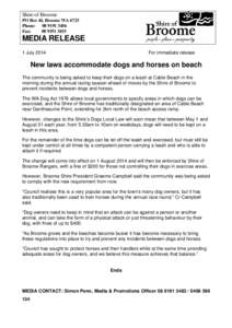 Microsoft Word - MEDIA RELEASE - New laws accommodate dogs and horses on beach