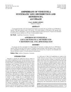 AMPHIBIANS OF VENEZUELA SYSTEMATIC LIST, DISTRIBUTION AND REFERENCES, AN UPDATE Rev. Ecol. Lat. Am. Recibido: [removed]
