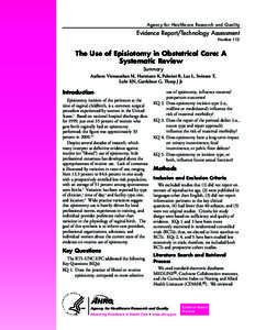 The Use of Episiotomy in Obstetrical Care: A Systematic Review: Summary