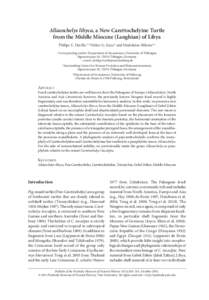 Allaeochelys libyca, a New Carettochelyine Turtle from the Middle Miocene (Langhian) of Libya Philipe E. Havlik,1,2 Walter G. Joyce3 and Madelaine Böhme1,2 1  Corresponding author: Department of Geosciences, University 