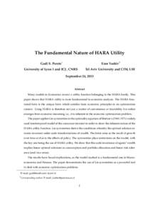 The Fundamental Nature of HARA Utility Gadi S. Perets Eran Yashiv†  University of Lyon 1 and ICJ , CNRS