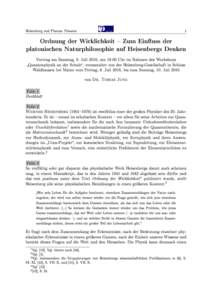 Heisenberg und Platons Timaios  1 Ordnung der Wirklichkeit  Zum Einuss der platonischen Naturphilosophie auf Heisenbergs Denken