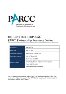 REQUEST FOR PROPOSAL PARCC Partnership Resource Center Solicitation # RFP[removed]