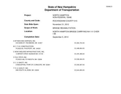 State of New Hampshire Department of Transportation Project: NORTH HAMPTON NON-FEDERAL 15848