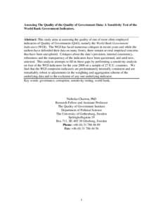 Political corruption / Multivariate statistics / Accountability / Governance / Political philosophy / Worldwide Governance Indicators / Sensitivity analysis / Corruption Perceptions Index / Principal component analysis / Statistics / Index numbers / Politics