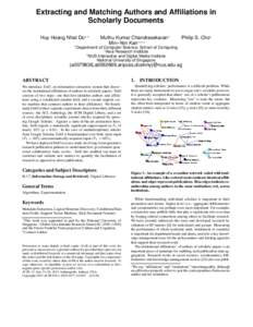 Extracting and Matching Authors and Affiliations in Scholarly Documents Huy Hoang Nhat Do1,2 1  Muthu Kumar Chandrasekaran2