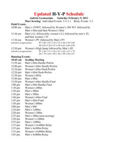 Updated H-Y-P Schedule Jadwin Gymnasium Saturday February 9, 2013 Meet Scoring: Individual Events: [removed]Relay Events: 5-3 Field Events: 10:00 am Men’s 35#WT, followed by Women’s 20# WT, followed by