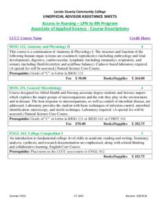 Lorain County Community College  UNOFFICIAL ADVISOR ASSISTANCE SHEETS Access in Nursing – LPN to RN Program Associate of Applied Science - Course Descriptions