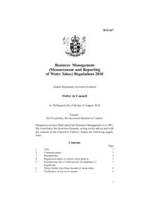 Resource Management (Measurement and Reporting of Water Takes) Regulations 2010 Anand Satyanand, Governor-General