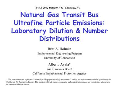 Research Activity: [removed]Ultrafine Particulate Matter and Motor Vehicles : A look at Transit Bus Alternatives