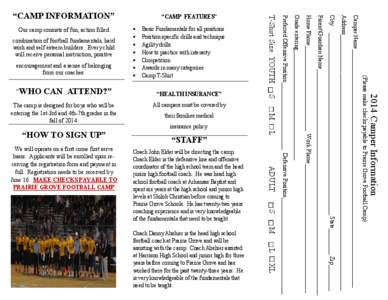 2014 Camper Information  (Please make checks payable to Prairie Grove Football Camp)