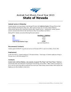 Amtrak Fact Sheet, Fiscal Year[removed]State of Nevada