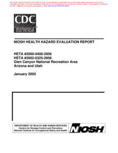 HHE Report No. HETA[removed]and HETA[removed], Glen Canyon National Recreation Area, Arizona and Utah