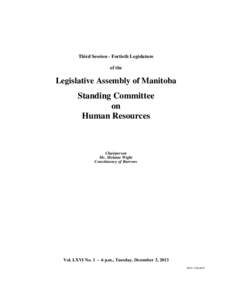 Third Session - Fortieth Legislature of the Legislative Assembly of Manitoba  Standing Committee