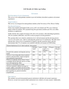 IAD Results & Follow-up Gallup Advisement Brief description of survey/instrument: This survey is for undergraduate students to provide feedback about their academic advisement experiences. Target Audience: