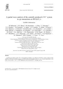 18 November[removed]Physics Letters B 467 Ž[removed]–302 A partial wave analysis of the centrally produced p 0p 0 system in pp interactions at 450 GeVrc