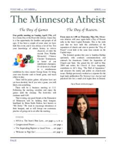 VOLUME 21, NUMBER 4 APRILThe Minnesota Atheist