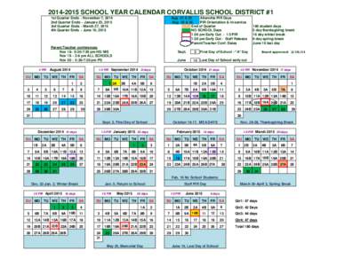 [removed]SCHOOL YEAR CALENDAR CORVALLIS SCHOOL DISTRICT #1 1st Quarter Ends ~ November 7, 2014 2nd Quarter Ends ~ January 23, 2015 3rd Quarter Ends ~ March 27, 2015 4th Quarter Ends ~ June 10, 2015