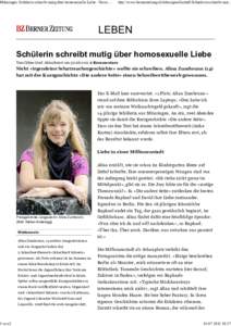 Münsingen: Schülerin schreibt mutig über homosexuelle Liebe - Newsvon 2 http://www.bernerzeitung.ch/leben/gesellschaft/Schuelerin-schreibt-mut...