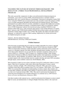 Education reform / Inquiry / Inquiry-based learning / Philosophy of education / Science education / Teacher / Inquiry in Motion / Project NEXUS / Education / Educational psychology / Teaching