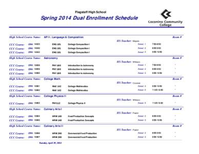 Flagstaff High School  Spring 2006Enrollment Dual Enrollment Schedule