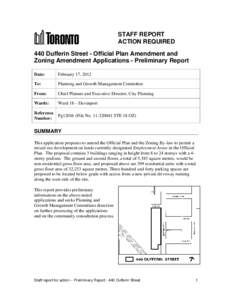 STAFF REPORT ACTION REQUIRED 440 Dufferin Street - Official Plan Amendment and Zoning Amendment Applications - Preliminary Report Date: