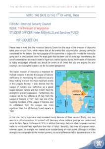 THE INTERNATIONAL LYON MODEL UNITED NATIONS 2014 | RESEARCH REPORT  NOTE: THE DATE IS THE 1ST OF APRIL, 1936