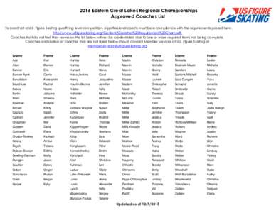 2016 Eastern Great Lakes Regional Championships Approved Coaches List To coach at a U.S. Figure Skating qualifying level competition, a professional coach must be in compliance with the requirements posted here: http://w