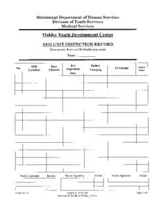 Mississippi Department of Human Services Division of Youth Services Medical Services Oakley Youth Development Center AED UNIT INSPECTION RECORD