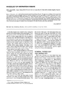 IN BEARS PHYSIOLOGYOF HIBERNATION Caesar KlebergWildlifeResearch Institute,Campus Box 218, Texas A&MUniversity-Kingsville, ERICC. HELLGREN,1 Kingsville, TX 78363