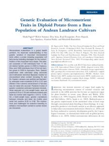RESEARCH  Genetic Evaluation of Micronutrient Traits in Diploid Potato from a Base Population of Andean Landrace Cultivars Mark Paget,* Walter Amoros, Elisa Salas, Raul Eyzaguirre, Peter Alspach,