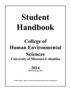 Student Handbook College of Human Environmental Sciences University of Missouri-Columbia