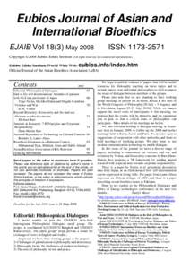 Eubios Journal of Asian and International Bioethics EJAIB VolMay 2008 ISSN
