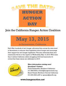 HUNGER ACTION DAY Join the California Hunger Action Coalition  May 13, 2015
