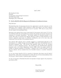 April 3, 2003 Mr. Jonathan G. Katz Secretary U.S. Securities and Exchange Commission 450 Fifth Street, N.W. Washington, D.C[removed]