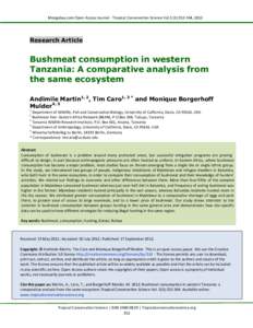 Mongabay.com Open Access Journal - Tropical Conservation Science Vol.5 (3):, 2012  Research Article Bushmeat consumption in western Tanzania: A comparative analysis from