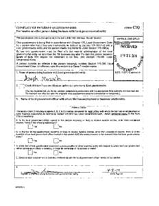 CONFLICT OF INTEl{EST QUESTIONNAIRE For vendor or other person doing business with local governmental entity FORMCIQ  This questionnaire reflects changes made to the law by H.B. 1491, 80th Leg., Regular Session.