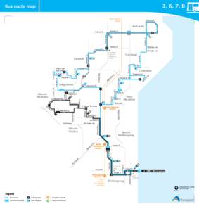 3, 6, 7, 8  Bus route map Train towards Sydney