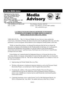 U.S. Fish & Wildlife Service Department of the Interior U.S. Fish & Wildlife Service South Florida Field Office 1339 20th Street
