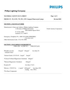 MATERIAL SAFETY DATA SHEET  Page 1 of 3 PRODUCT: PL-S 5W, 7W, 9W, 13W Compact Fluorescent Lamps