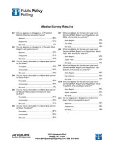 Alaska Survey Results Q1 Do you approve or disapprove of President Barack Obama’s job performance?